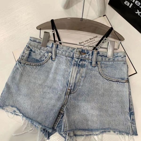 

Designer shorts women alx wong Explosive Street sexy waist rope rhinestone decorative letter denim shorts for womens high waisted slimming fur edge hot pants, Blue