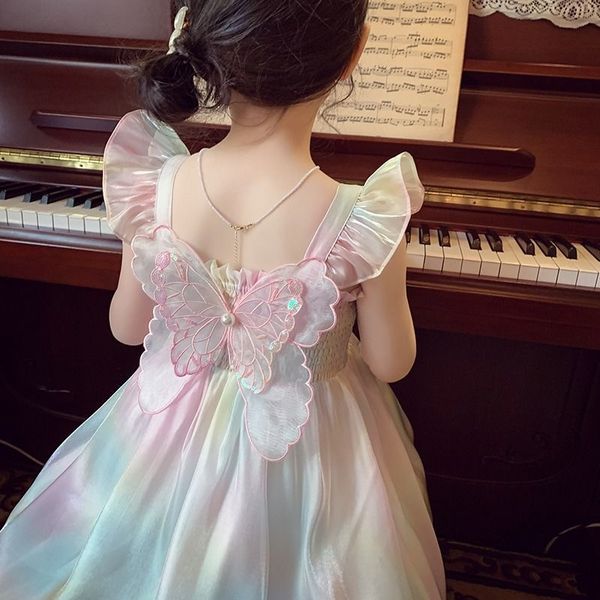 

New children's girls gradient color butterfly Princess sundress baby dress, Green