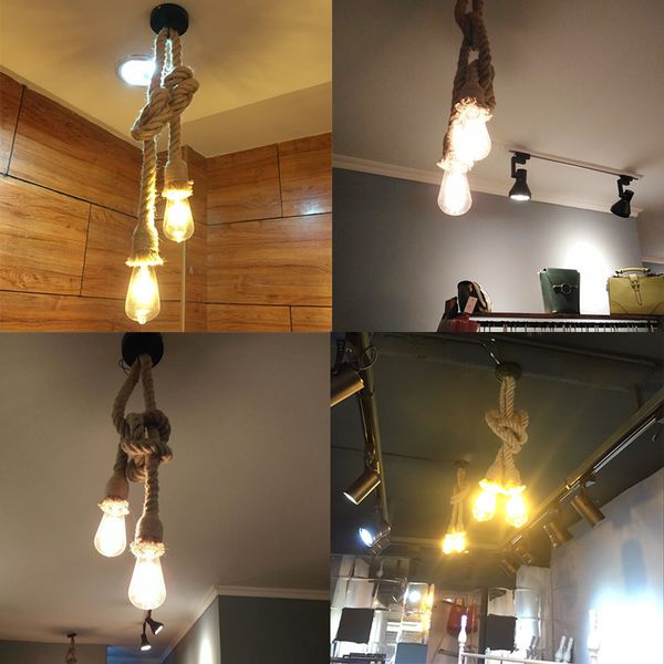 

Lamp Retro E27 Hemp Rope Pendant Light Vintage Loft Creative Lighting American Style Lamps Dining Living Room Restaurant Decor ing s