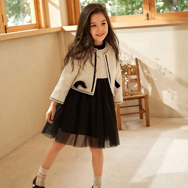 

Girls new spring fashion girl coat two-piece children's dress, Black