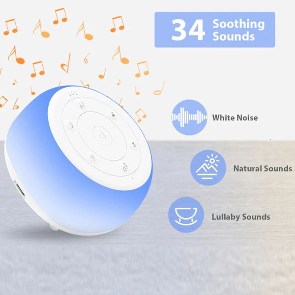 Desktop White Noise Machine Sleep Sound for Baby Soother 7 Colors Night Lights 34 Soothing Sounds Adjustable Timer 240315