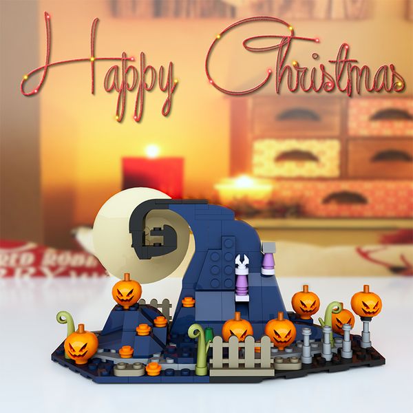 

Nightmare Christmas MOC Town Spiral Hill Halloween Pumpkin Building Block Kit Jack Spooky Artboard Model Playset DIY Kid Toy