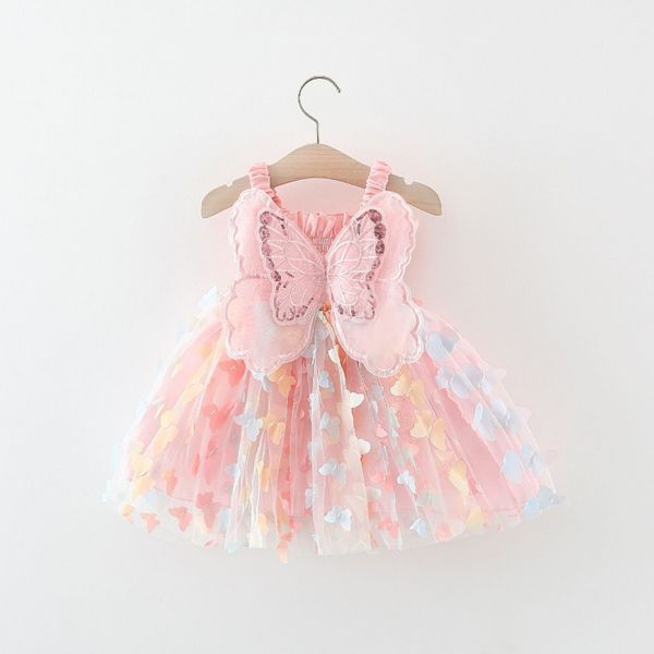

Children's Summer New Girls' Princess Dress Children's Butterfly Wings Slip Dress Baby Girls' Holiday Dress, Pink