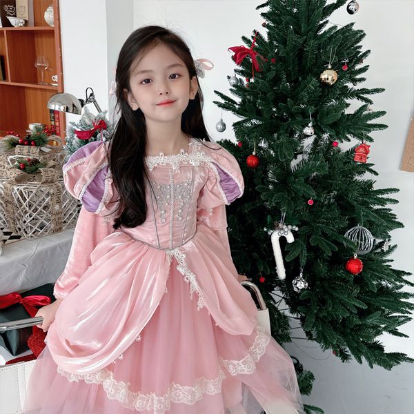 

2024 new fleece baby birthday giant beauty princess dress, Pink