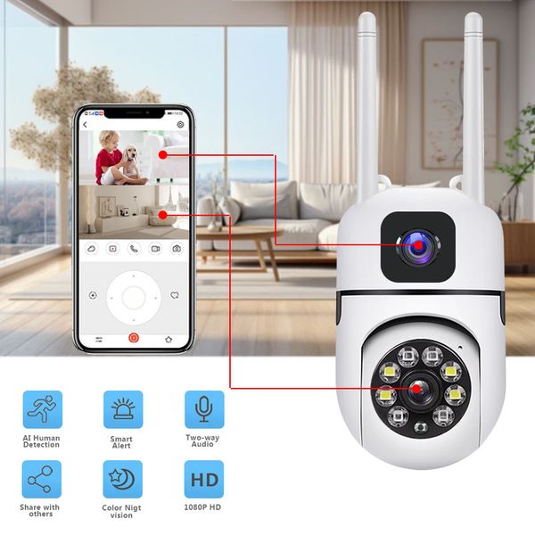 

Security Cameras Ball hine 4MP High Definition Night Vision Dual Screen Safety Protection Monitoring IP Camera