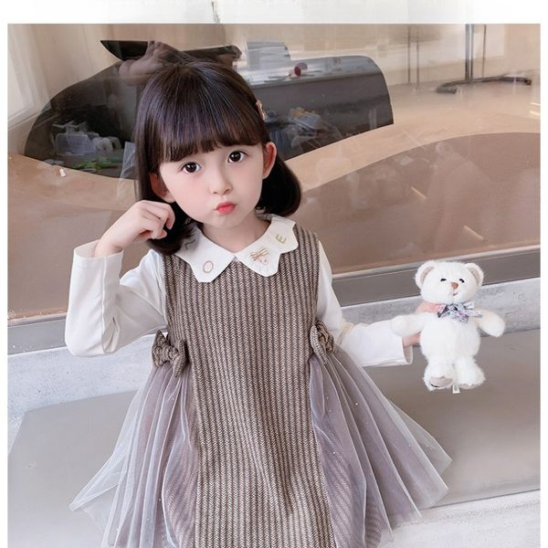 

Girls' Spring Dress Set 2024 New Korean Version of Children's Female Treasure Princess Dress, Gray