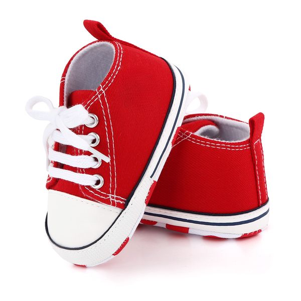 

New Canvas Sneaker Newborn Sport Shoes For Baby Boys Girls Infant Toddler Soft Bottom Anti-slip First Walkers 0-18 M, Red