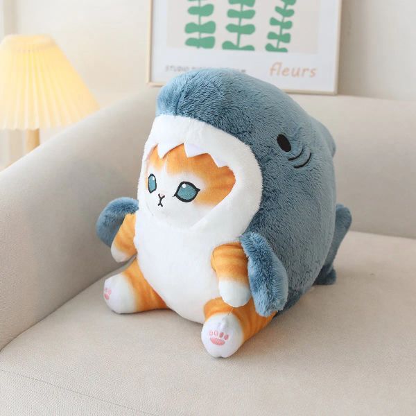 20CM Kawaii Shark Cat Peluche Toy Creative Shark Cosplay Kitten Dolls Stuffed Soft Animal Pillow for Children Girls Present