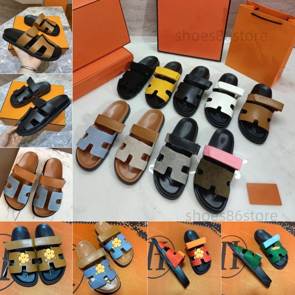 

Womens Sandales Mens Slipper Chypre Sandals Flat Slides Slide Real Leather Denim Slides Man Casual Designer Sliders Summer Beach Sandal Box, Khaki