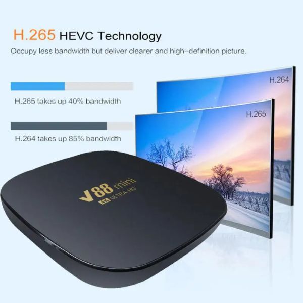 TV Box V88 Mini Smart Android 12 Media Player For 1GB RAM 8GB ROM H3 Quad Core 4K Home