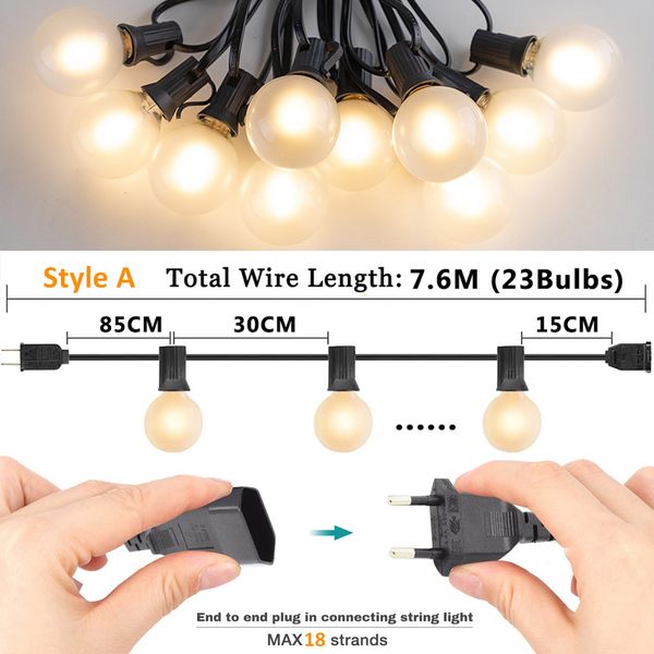 

Connectable LED 25FT G40 Glass Globe Chain Lights EU US Plug Waterproof Outdoor Garland String Light Fairy Decorative Patio Lamp