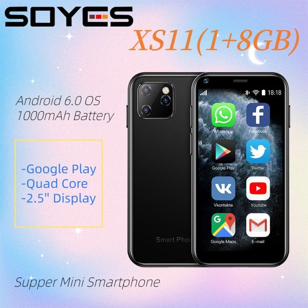 

Cute Super Mini Mobile Phone SOYES XS11 Android 6.0 WCDMA 3G Network 2.5Inch Smartphone Dual Sim Support WIFI Google Quad Core, Black