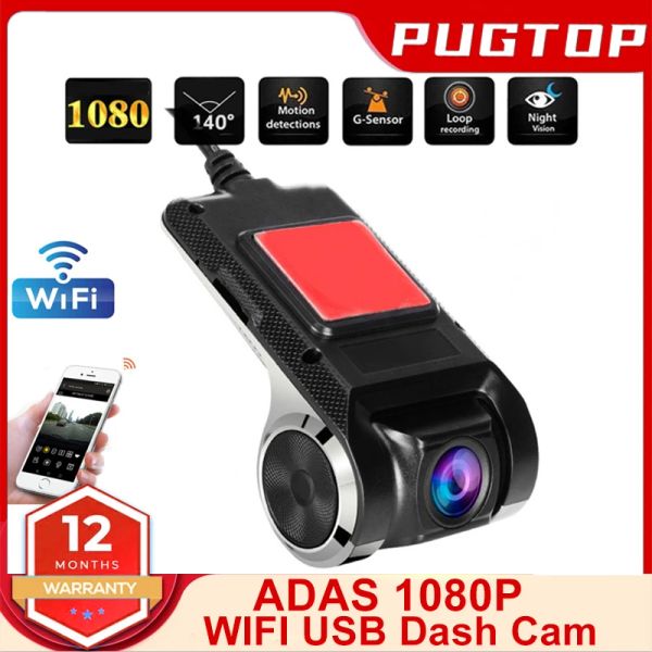 PUGTOP Car Dash Cam USB HD 1080P Wide Angle Car Camera Recorder Front ADAS Dashcam Android DVR Auto Recorder Night Version