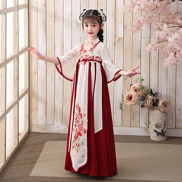 

Fashionable Chinese Summer Hanfu Girls' Chinese Tang Dress Super Fairy Fashionable Baby Puppet Skirt Children's Clothing, Red