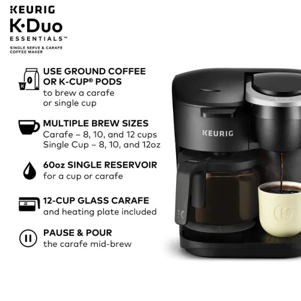K-Duo Essentials Single Serve K-Cup Pod & Carafe Coffee Maker, Black or Moonlight Gray