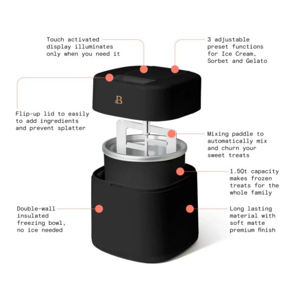 1.5QT Ice Cream Maker with Activated Display, Black Sesame by Drew Barrymore