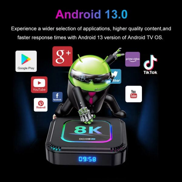 DQ08 Pro RGB Smart TV Box Android 13 RK3528 Quad Core Support 8K Video 4K 2.4&5G Wifi6 BT Google Voice 2G16G 4GB 32GB 64GB 128GB