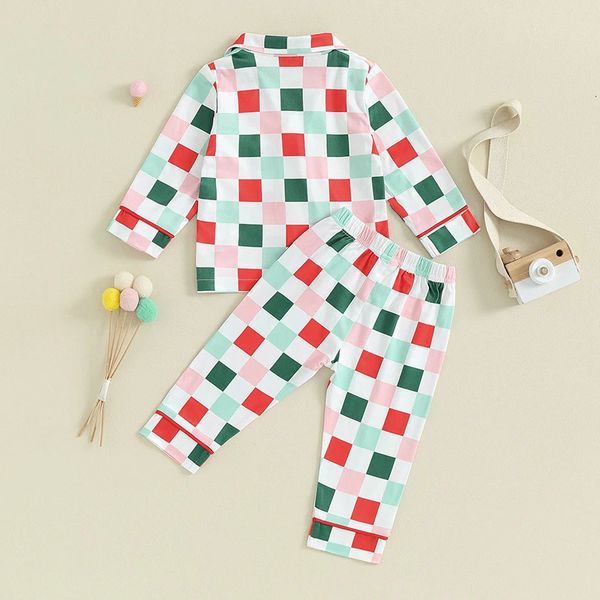 

Toddler Baby Boy Girl Pajamas Set Fall Winter Plaid Outfits Kids Button Long Sleeve Shirt Trouser Pjs Sleepwear 240325, Multi