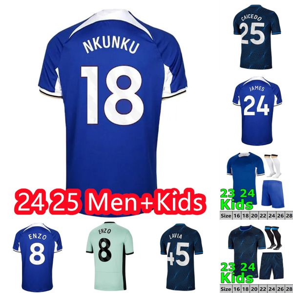 

2024 2025 Nkunku Jackson CFC soccer jerseys Disasi 23  25 Enzo Fernandez Mudryk JAMES STERLING Cucurella Chukwuemeka Football Shirt Men Kit Kids Equipments, 24-25 home