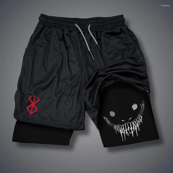 

Men's Shorts Summer Men Running Fitness Gym Training 2 In 1 Sports Quick Dry Workout Jogging Double Deck, Black