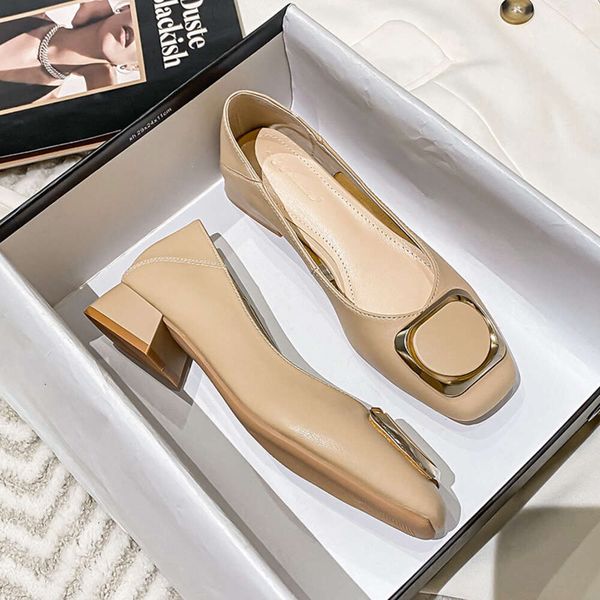 

Genuine leather grandma shoes womens thick heels 2024 spring new fairy style gentle middle heel shoes large womens shoes 41-43, Khaki 3cm