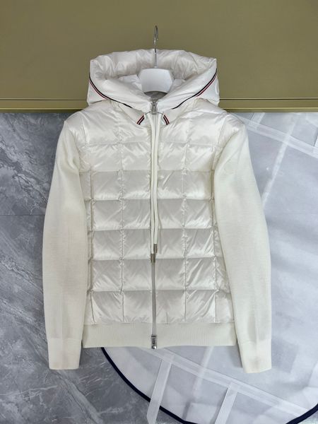 

Designer Mens Winter Down Jacket Parkas Luxury Man Hooded Puffer Cropped Puffer Jacket Wool Sleeve Mens Patchwork Hooded Knitted Down Jacket, Black