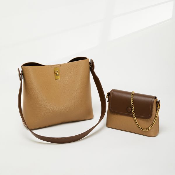 

Ladies Shoulder Crossbody 2pcs Set Bucket Bags Custom Logo Woman Purse And Handbags, Beige