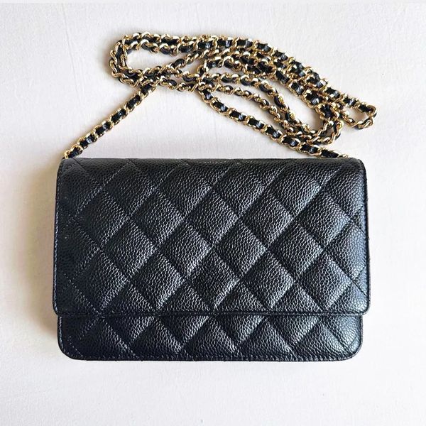 

2024 Top Quality Fashion Bag Women Designer Bag CLASSIC Wallet On Chain Caviar Woc Bags Grained Shiny Calfskin Crossbody Bags Shoulder Purse Handbags, Bronze