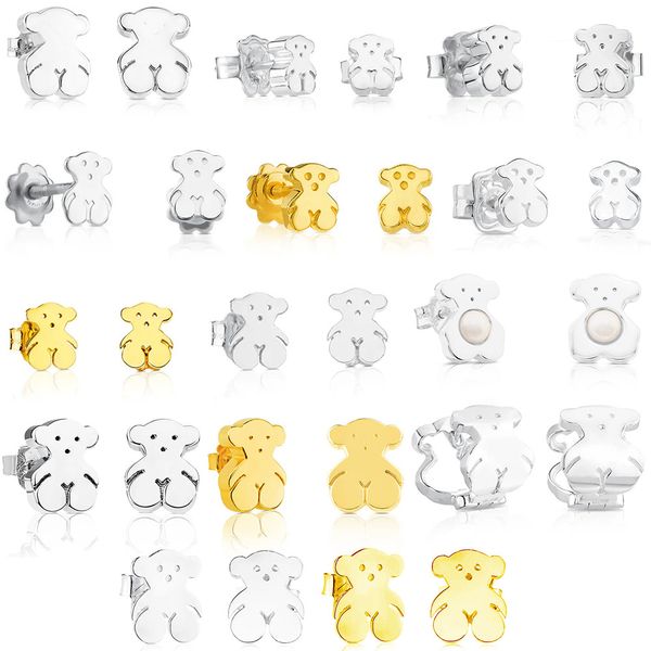 

2024 New Fashion Casual Style Original Sier Female Animal Bear Simple Design Earrings