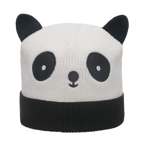 

New Cartoon Animal Panda Cap Kawaii Unisex Fashion Woolen Cap Knitting Pullover Hat Warm Hats Autumn Winter Accessories, Black