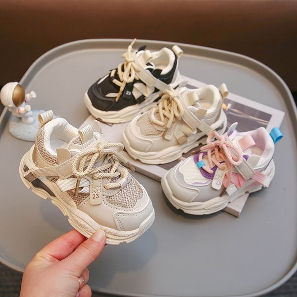 

Outdoor Child New Baby Kids Sneakers Mesh Surface Breathable Soft Soles Boys Running Fashion Non-slip Girls Sports Shoes Size 21-35, Black