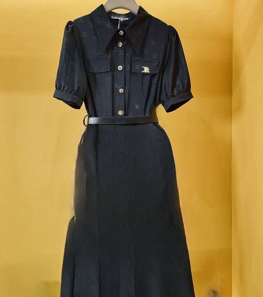 

Dress temperament waist thin elegant short-sleeved Xiangjia full logo summer, Black