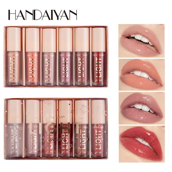 

Cross border explosive HANDAIYAN mirror water gloss liquid paint glass lipstick 6-pack lip gloss set gift box, Type a