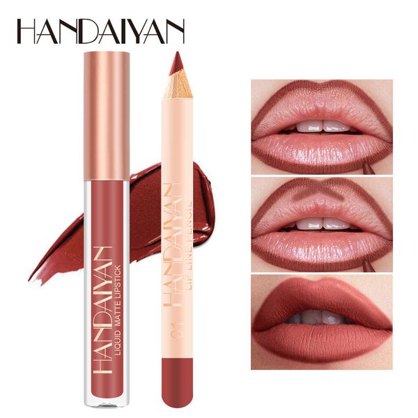 

HANDAIYAN cup free lip gloss lipliner combination suit matte lipstick velvet lipliner cross-border wholesale, Dark blue