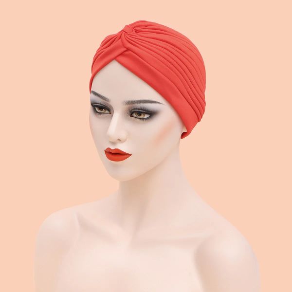 

Women Muslim Hood Cap Pure Color New Lady Headscarf Hats Female Stitching Forehead Cross National Caps Girls Indian Hats, Peach