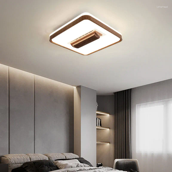 

Deep Wood Retro Color Square Round Bladeless Ceiling Fan With Light Lamp LED 3 Silent Electric Ventilator 220V