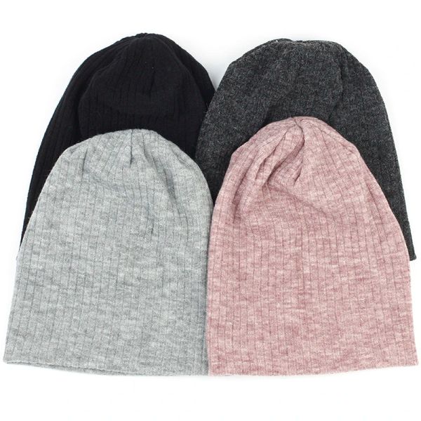 

Women Plain Cotton Ribbed Beanies Hat Autumn Winter Warmer Knitted Hats Ladies Stretch Slouchy Striped Baggy Skullies Cap, Black