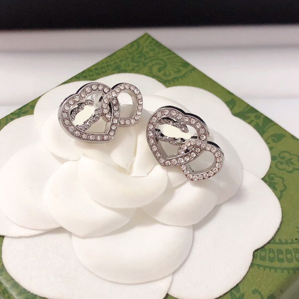 

Luxury Women Earrings Stud Designer 18k Gold Plated Letters heart Stud Earrings Crystal Rhinestone Jewelry Wedding Party Gift