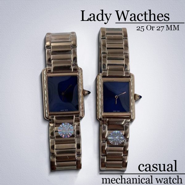 

luxury quartz watch Wristwatches designer watches Tank Quartz Movement Watches 25 or 27MM Folding buckle Stainless Steel Casual Silver watchstrap movement watch, #3 gold