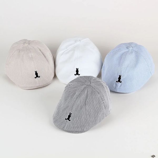 

Solid Color Children Berets Stripe Cotton Thin Fashion Simple Kids Hats Caps Baby Caps for Boys Girls bonnet, Sky blue