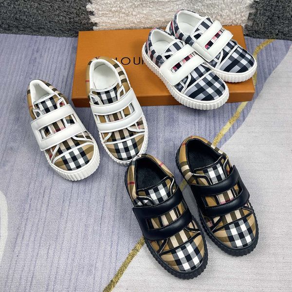 

Fashion Kids Designer classic Sneaker Boy girl running Plaid panels Outdoor Children casual shoes, Black