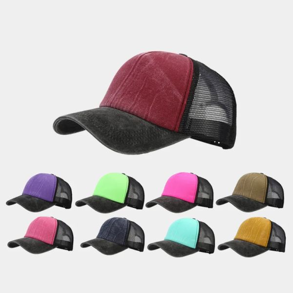 

Summer Washed Cotton Baseball Cap Breathable Mesh Patchwork Snapback Hats For Men Women Fashion Hip Hop Caps Trucker Hat, Brown mesh