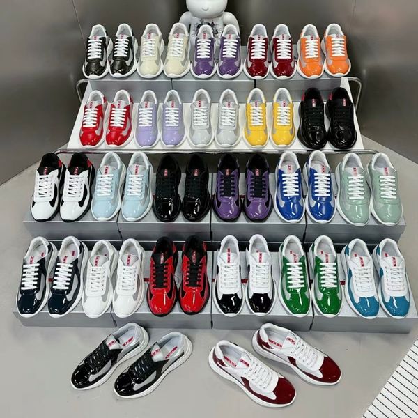 

Women Men Americas Cup Xl Leather Sneakers High Quality Patent Leather Flat Trainers Black Mesh Lace-up Casual Shoes Outdoor Runner Sport Shoes Size 36-47 With Box, Shoelace1