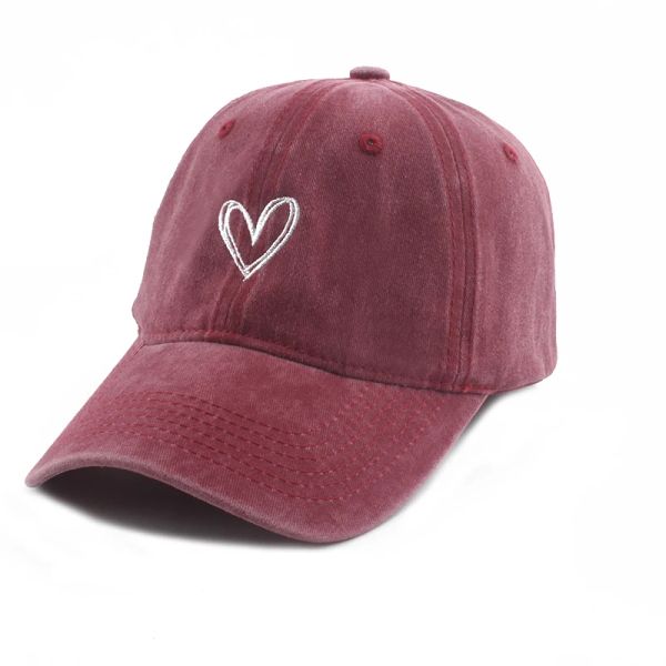 

Fashion Outdoor Sport Baseball Caps For Men Women Love Heart Embroidery Snapback Cap Washed Cotton Dad Hat, Grey