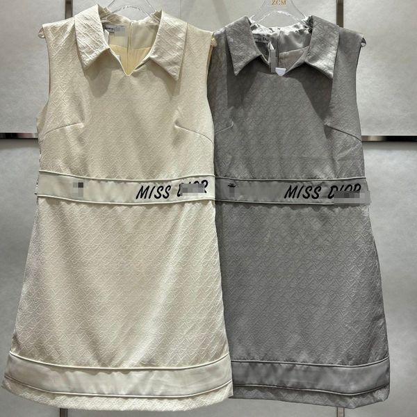 

Dress Summer New Sleeveless Lapel Bee Embroidery Letter Decoration, Slategray