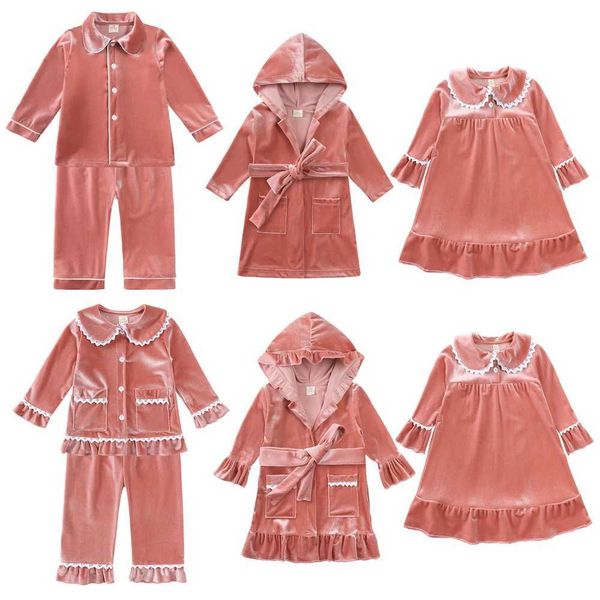 

Pamas Wholesale Customizing Kids Dress Pyjamas Toddler Girls Dresses Veet Loungewear Set Children Clothes H240507, Gray