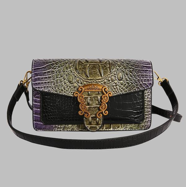 

Factory outlet women shoulder bag 5 colors sweet gradient thickened leather handbag street trend crocodile underarm bags personalized buckle handbags 3359#, Red