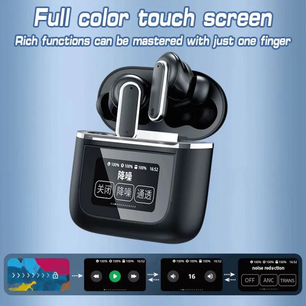 

YX27 Wireless Bluetooth Earphones LED Color Touch Screen Display TWS ANC Call Noise Cancellation Earphone Sport Earbuds, Mixed color