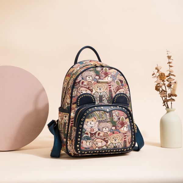 

Factory sales ladies shoulder bag 3 colors this year popular thick canvas leisure backpack cute cartoon printed bear backpacks personalized rivet handbag 6918#, Pink
