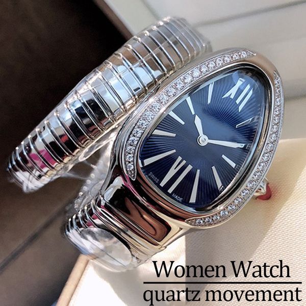 

movement Watches Watches high quality woman Watch fashion watch for woman 32MM Swiss quartz movement diamond bezel Stainless Steel watchstrap luxury snake watch, #2 silver